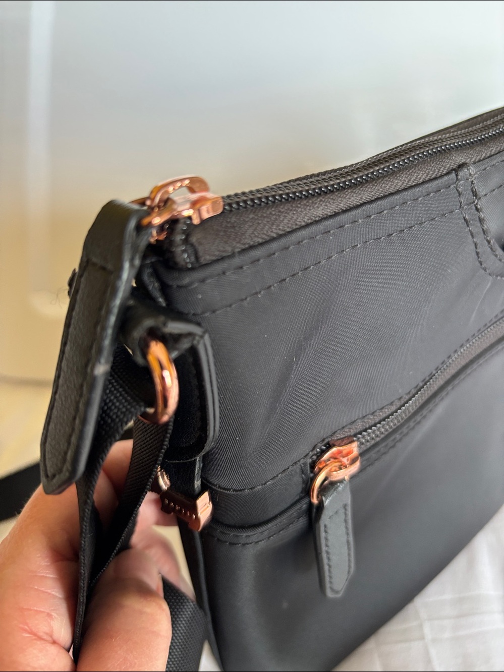 Radley London Black Crossbody Bag Nylon Zip Top Adjustable Strap Nice Condition - Picture 10 of 13